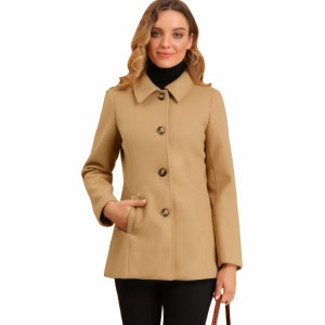 Allegra　K　オーバーコート　ピーコート　襟付き　シングルブレスト　冬　レディース女性のオーバーコート襟シングルブレストピーコート