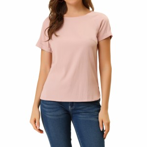 Allegra　K　シャンブレー　トップス　Tシャツ　デニム　半袖　ラグランスリーブ　レディース　ライトピンク　XS