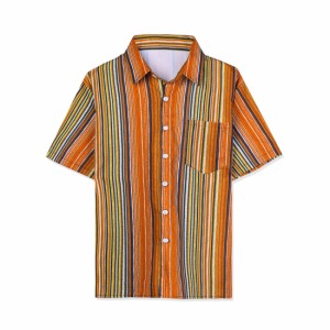 Lars Amadeus アロハシャツ ストライプシャツ サマートップス 半袖 ボタンダウン メンズ ブラウンオレンジ L