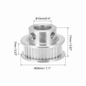 uxcell タイミングプーリー 40歯 アルミニウム 同期ホイール シルバー 3Dプリンターベルト CNCマシン用 ボア径10 mm
