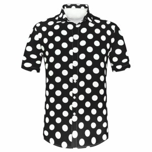 Lars Amadeus アロハシャツ 水玉シャツ ボタンダウン 半袖トップス サマー メンズ ブラック L