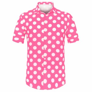 Lars Amadeus アロハシャツ 水玉シャツ ボタンダウン 半袖トップス サマー メンズ ピンク L
