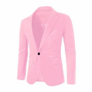 Allegra K メンズ ブレザー テーラードジャケット スーツ ビジネス フォーマル カジュアル 無地 長袖 ライトピンク 50