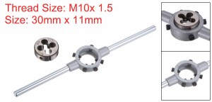 uxcell ダイストックハンドルレンチセット M10x1.5ねじラウンドダイと30mm(適合M10-M11ダイ)ホルダー モンキー レンチ ハンドツール