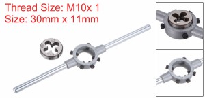 uxcell ダイストックハンドルレンチセット M10x1ねじラウンドダイと30mm(適合M10-M11ダイ)ホルダー モンキー レンチ ハンドツール