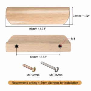 uxcell 木製ハンドル ウッドハンドル 穴の距離64mm キッチン 家具 引き出し ワードローブ 食器棚用 4本入り