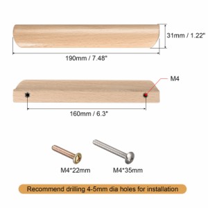 uxcell 木製ハンドル ウッドハンドル 穴の距離160mm キッチン 家具 引き出し ワードローブ 食器棚用 5本入り