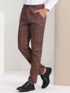 Lars Amadeus スーツ パンツ チェック柄 プロム ズボン フォーマル ポケット付き メンズ ブラウン 32