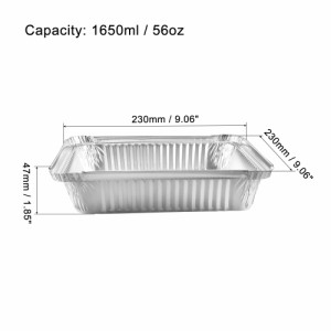 uxcell アルミホイルパン 使い捨てトレー容器 キッチン 焙煎 ベーキング 調理用 230mm x 230mm 1650ml 48個