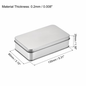 uxcell 金属のブリキのボックス 135 x 80 x 35mm 長方形 空のブリキ保存容器 蓋付き シルバートーン