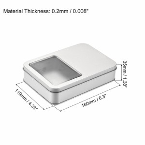 uxcell 金属のブリキのボックス 160 x 110 x 35mm 長方形 空のブリキ保存容器 透明な窓のふた付き シルバートーン 5個入り