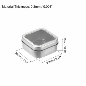 uxcell 金属のブリキのボックス 55 x 55 x 25mm 長方形 空のブリキ保存容器 透明な窓のふた付き シルバートーン 2個入り