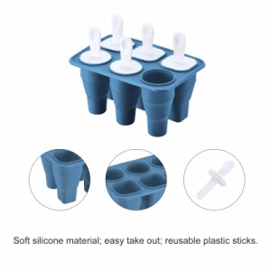 uxcell 折り畳み式 アイスポップの型 シリコーン アイスクリーム型セット 製氷皿 スティック付き 漏斗 掃除用ブラシ - ブルー 6個