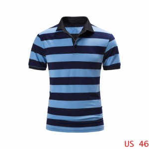 Lars Amadeus Ｔシャツ ボーダーシャツ カジュアル ゴルフ ポロシャツ ストライプシャツ ポイントカラー 半袖 メンズ ブルー XL