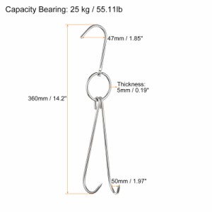 uxcell ダブル肉フック スモーカーフックツール ステンレス鋼 魚鶏肉 グリル料理用 5mm厚さ 360mm 6個