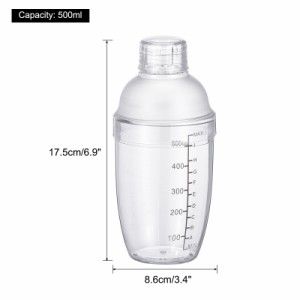 uxcell プラスチック製カクテルシェーカーセット 500ml ハンドドリンクミキサー ボバティーシェイカーカップ スケール付き バーツールセ