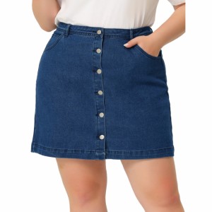 Agnes Orinda ジーンズ aラインスカート プラスサイズ デニムスカート ミニ ボタンレディース ブルー 1XL