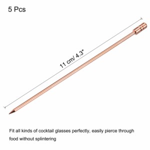 uxcell メタルカクテルピック カクテルのつまようじ 5個入り 再利用可能 ステンレススチール シリンダー形状 飲み物 前菜 果物用 ローズ