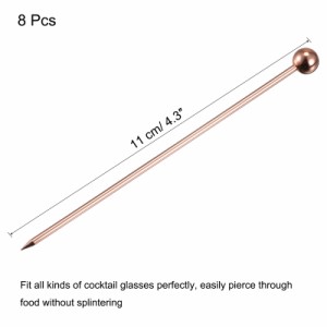 uxcell メタルカクテルピック カクテルのつまようじ 8個入り 再利用可能 ステンレススチール ボール形状 飲み物 前菜 果物用 ローズゴー