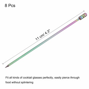 uxcell メタルカクテルピック カクテルのつまようじ 8個入り 再利用可能 ステンレススチール シリンダー形状 飲み物 前菜 果物用 レイン
