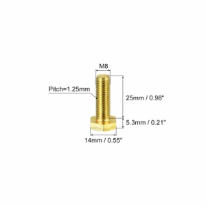 uxcell 真鍮六角ボルト 全ねじ グレード4.8 ソリッド 黄銅六角ボルト 小ねじ 機械ねじ M8x25mm 1個