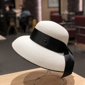 麦わら帽子 カサブランカ リボン 日焼け防止 紫外線 上品 バケットハット つば広帽 かわいい 大人可愛い きれいめ シンプル カジュアル 