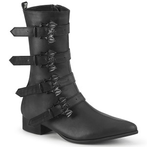 Demonia(デモニア) WARLOCK-110-B ブロックヒール ポインテッドトゥ ミッドカーフブーツ サイドZIP つや消し黒 #Men's/Unisex◆取り寄せ