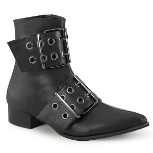 Demonia(デモニア) WARLOCK-55 ダブルグロメットバックル ポインテッドトゥアンクルブーツ つや消し黒 #Men's/Unisex◆取り寄せ