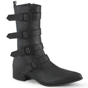 Demonia(デモニア) WARLOCK-110-B ブロックヒール ポインテッドトゥ ミッドカーフブーツ 棺バックル つや消し黒 #Men's/Unisex◆取り寄せ