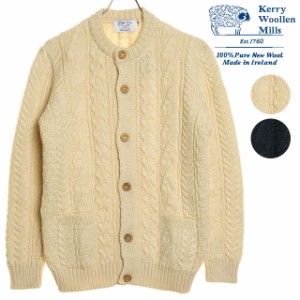 【SALE】ケリーウーレンミルズ KERRY WOOLLEN MILLS メンズ アランケーブル カラーレス カーディガン [KW-0005 FW23] Aran Cable Collarl