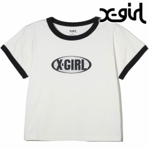 エックスガール X-girl レディース グリッターオーバルロゴ ショートスリーブ ベビーTシャツ [105242011012 SU24] GLITTER OVAL LOGO S/S