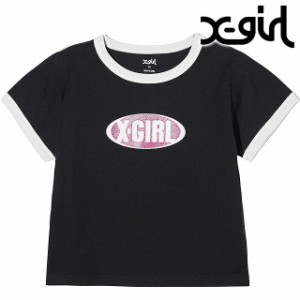 エックスガール X-girl レディース グリッターオーバルロゴ ショートスリーブ ベビーTシャツ [105242011012 SU24] GLITTER OVAL LOGO S/S