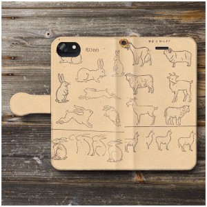 iPhone6sPlus ケース アンドロイド スマホケース 手帳型 絵画 全機種対応 ケース 人気 あいふぉん  略画事典 動物 ひつじ うさぎ