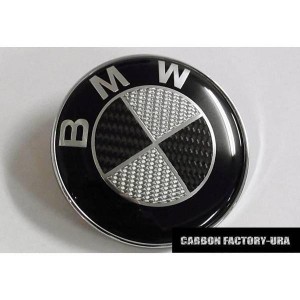 BMW 黒銀カーボンエンブレム 2個セットカーボンボンネットバッチトランクバッチ 82mm