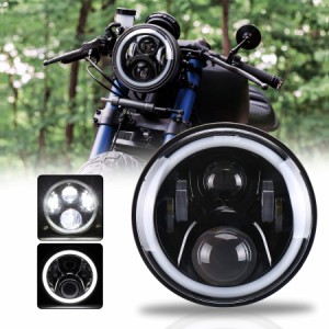 MOVOTOR ホンダバイクCB1300７インチLEDヘッドライト ホーネット250対応 DRL機能 イカリング付き Hi/Loビーム ブラック 1個