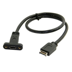 Cablecc USB 3.1 フロントパネルヘッダー USB-C Type-C メス延長ケーブル 40cm パネルマウントネジ付き