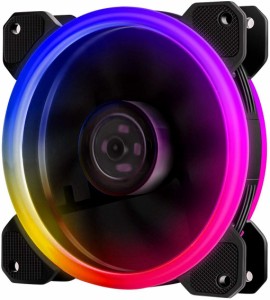 EASYDIY 120mmPCケースファンLEDリング搭載 静音タイプ 25mm厚 1300rpm 1本 (RGB-虹色)