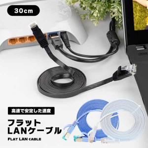 LANケーブル 30cm ランケーブル CAT6 フラット 爪折れ防止カバー フラットLANケーブル やわらか 業務用 高速 安定 送料無料