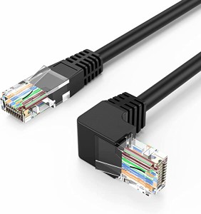 CAT6 LANケーブル 片側L型 CAT6イーサネットパッチケーブル 50U'金メッキ 下向き90度角度付きLANケーブル ブラック 1.8m 送料無料