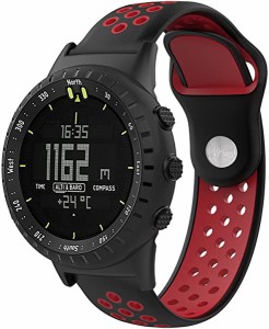 スントコア ストラップ Suunto Core バンド シリコン製 運動型 ツートンカラー 交換バンド 工具付 軽量 防水 通気 (黒 赤) 送料無料