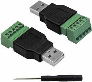 USB 2.0 Aネジ留め式端子台， USB コネクタオス端子  USBオスto 5ピンネジ留め式端子アダプタコネクタへ 2個 送料無料