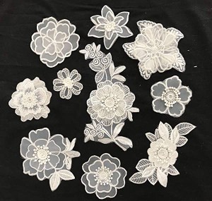 レース生地 刺繍花 縫製 DIY 服 工芸品の装飾 パッチ アップリケ モチーフ 10枚セット アイロン両面接着シート付No.16 (ホワイト...