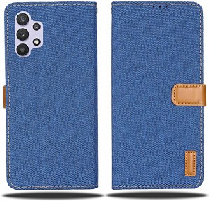 デニム デザイン ケース 手帳型 Galaxy A32 5G au SCG08 対応 Samsung 手帳ケース ブルー 全面保護 ベストデニム材料 カード収納...