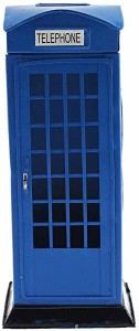 イギリス アンティーク レトロ 電話ボックス 貯金箱　ヨーロッパ (ブルー)
