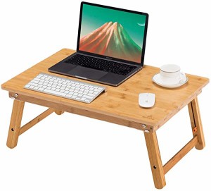 ノートパソコンデスク PCスタンド 傷付きにくい 竹製 ベッドテーブル ローテーブル 折りたたみ式 無段階高さ調整可能 姿勢改善 多機能 ト