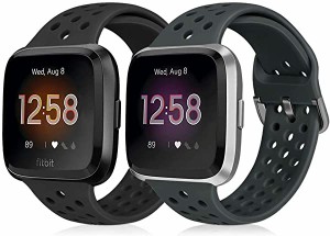 Fitbit Versa Versa 2 Lite SE バンド ベルト交換用バンド 柔らかいシリコンバンド 調整可能 多色選択 スポーツ 交換ベルド (ブラック+デ