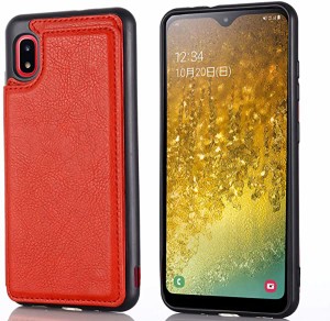 背面カード 手帳型ケース Galaxy A20 A21 docomo SC-02M SC-42A au SCV46 対応 Samsung スマホ バックカバー ケース 手帳型 ( レッド ) 