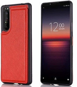 背面カード 手帳型ケース Xperia 1 III docomo SO-51B au SOG03 対応 SONY スマホ バックカバー ケース 手帳型 (レッド) 手作り 財布型 