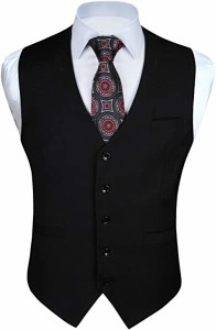 スーツベス メンズ ビジネス 結婚式 チョッキ ジレ Vネック 2ポケット 光沢 スリム フィット フォーマル 紳士 礼服 (ブラック/L)