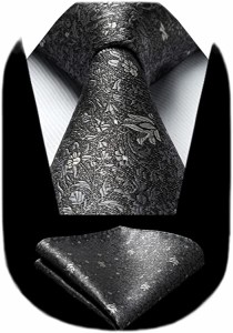 ネクタイ メンズ ペイズリー 柄 グレー ネクタイ ポケットチーフ セット 灰色 ネクタイ 花柄 結婚式 フォーマル シルク ビジネス おしゃ